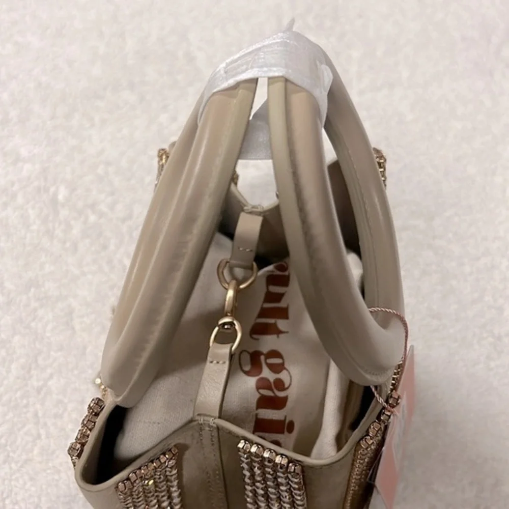 Cult Gaia Taryn Embellished Top Handle Bag in Sand Dollar